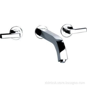 Cloakroom 3 Hole Wall Mounted Basin Taps , Brass Basin Mixe